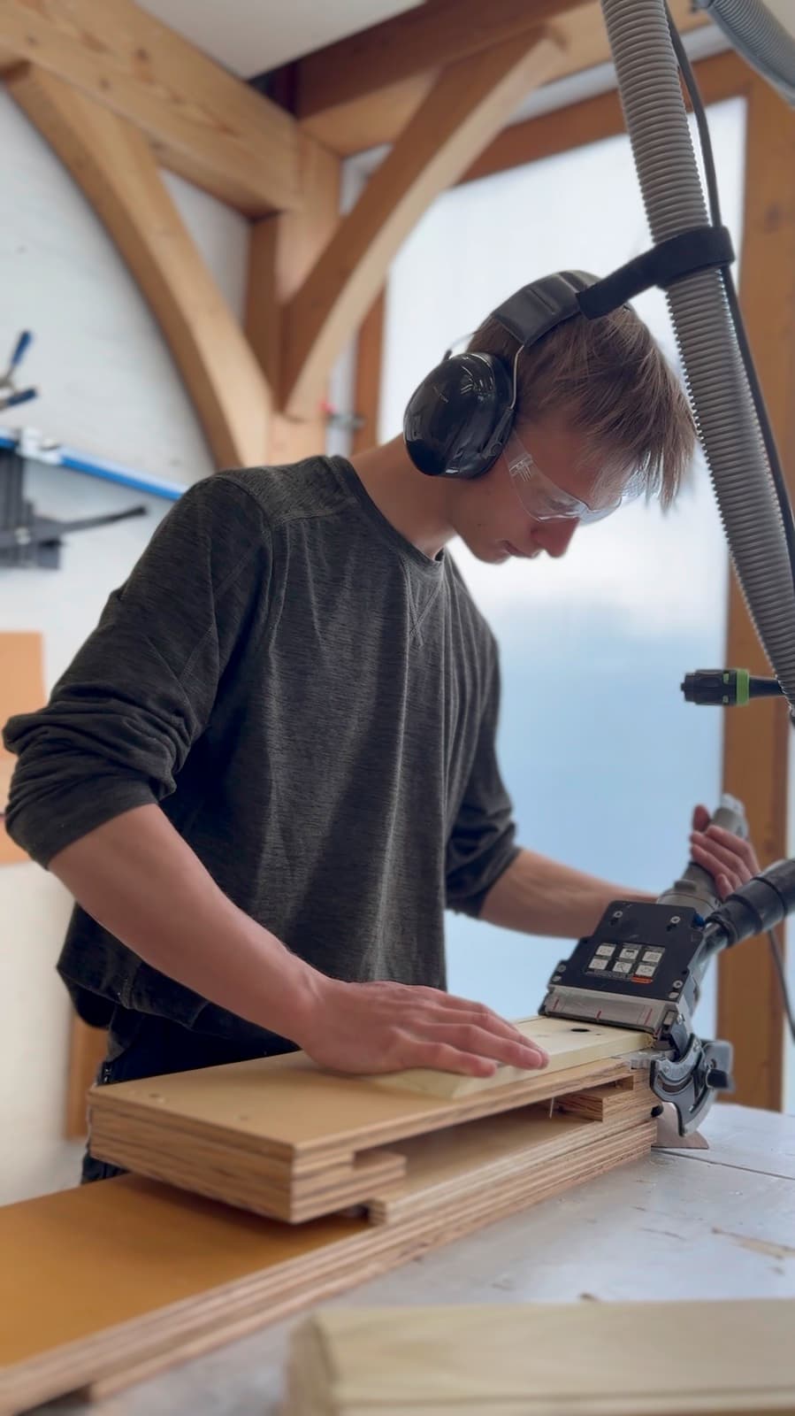 Working at the bench while laying out the drawer parts