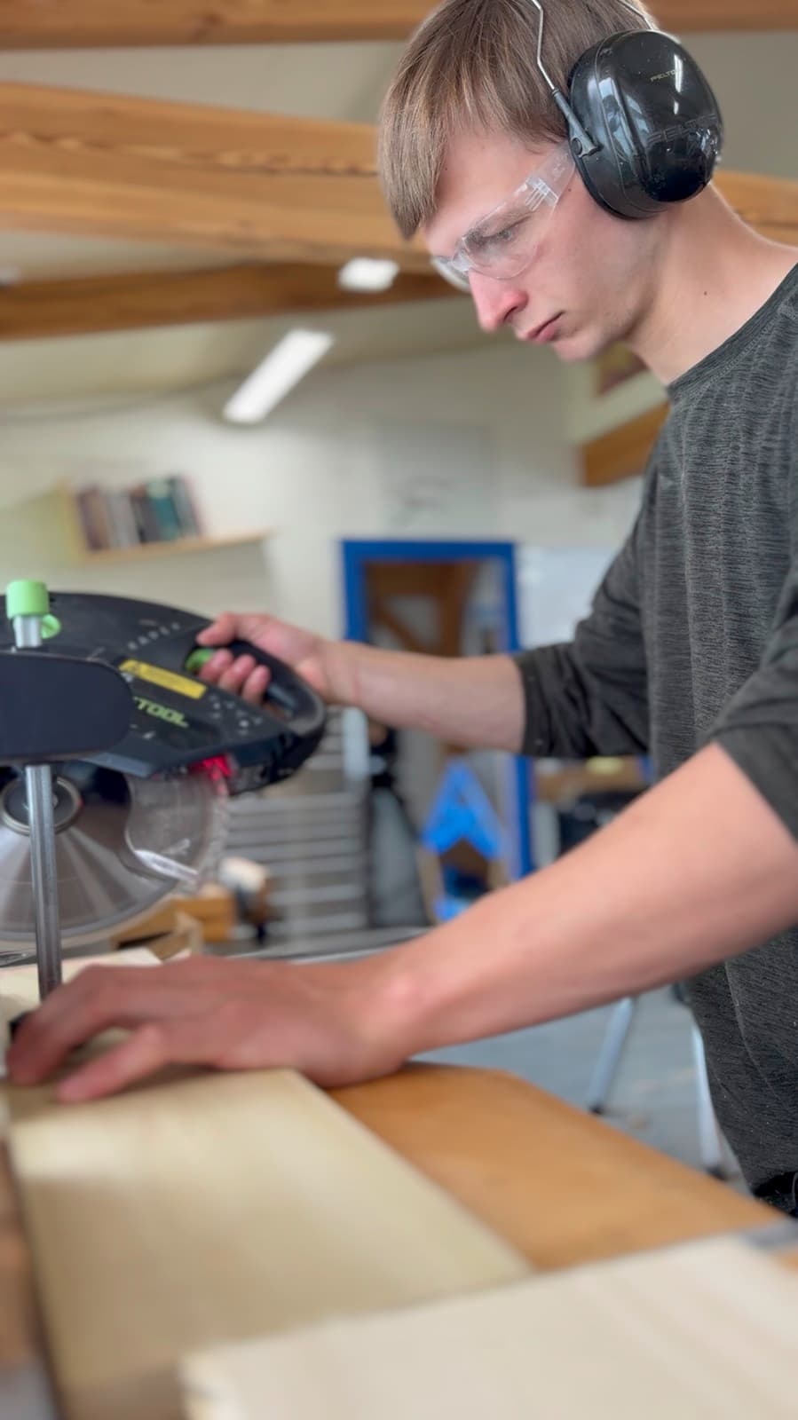 Cutting and sizing drawer parts in the Heartwood Cabinets shop