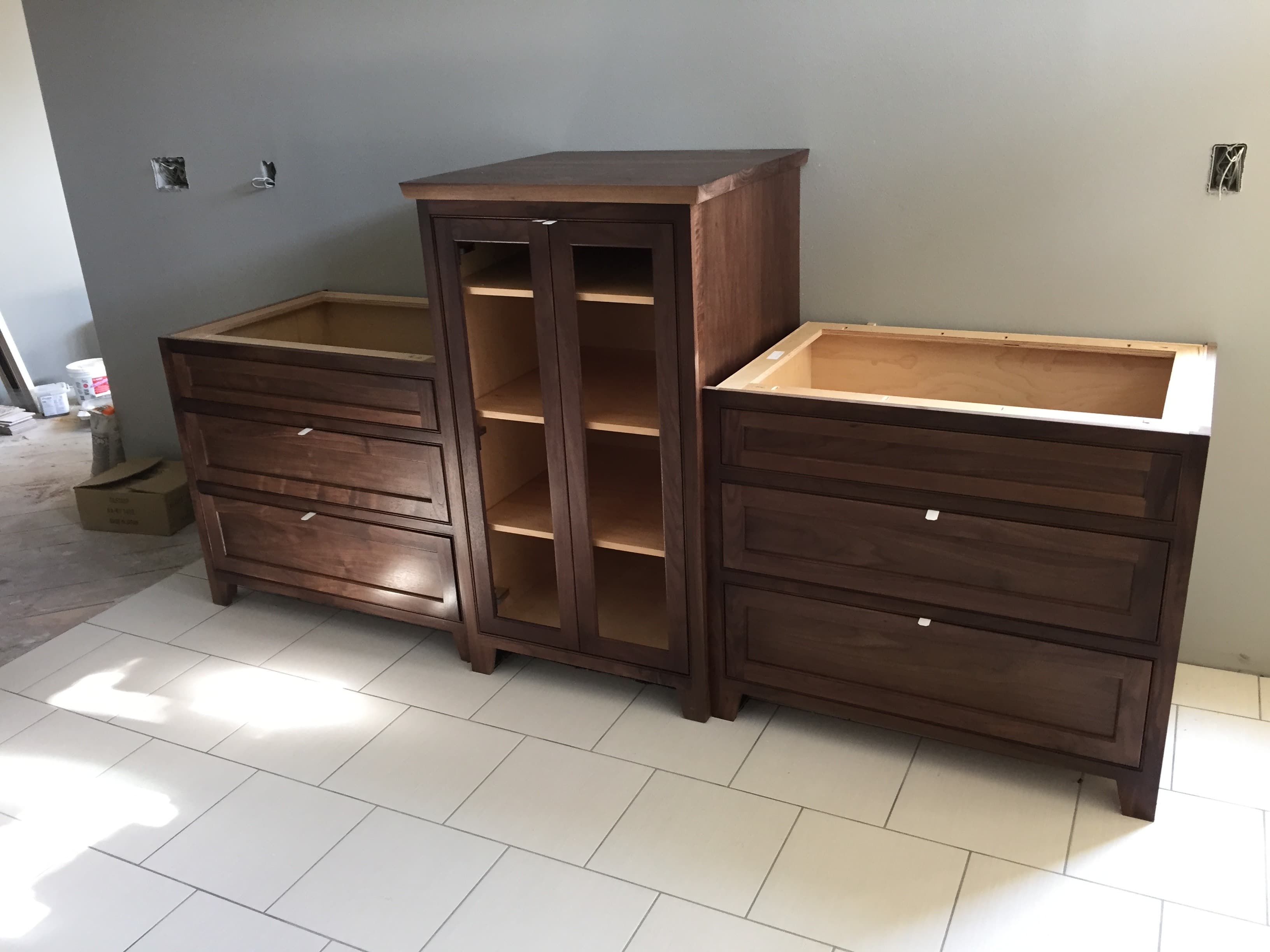 Walnut vanity by Heartwood Cabinets